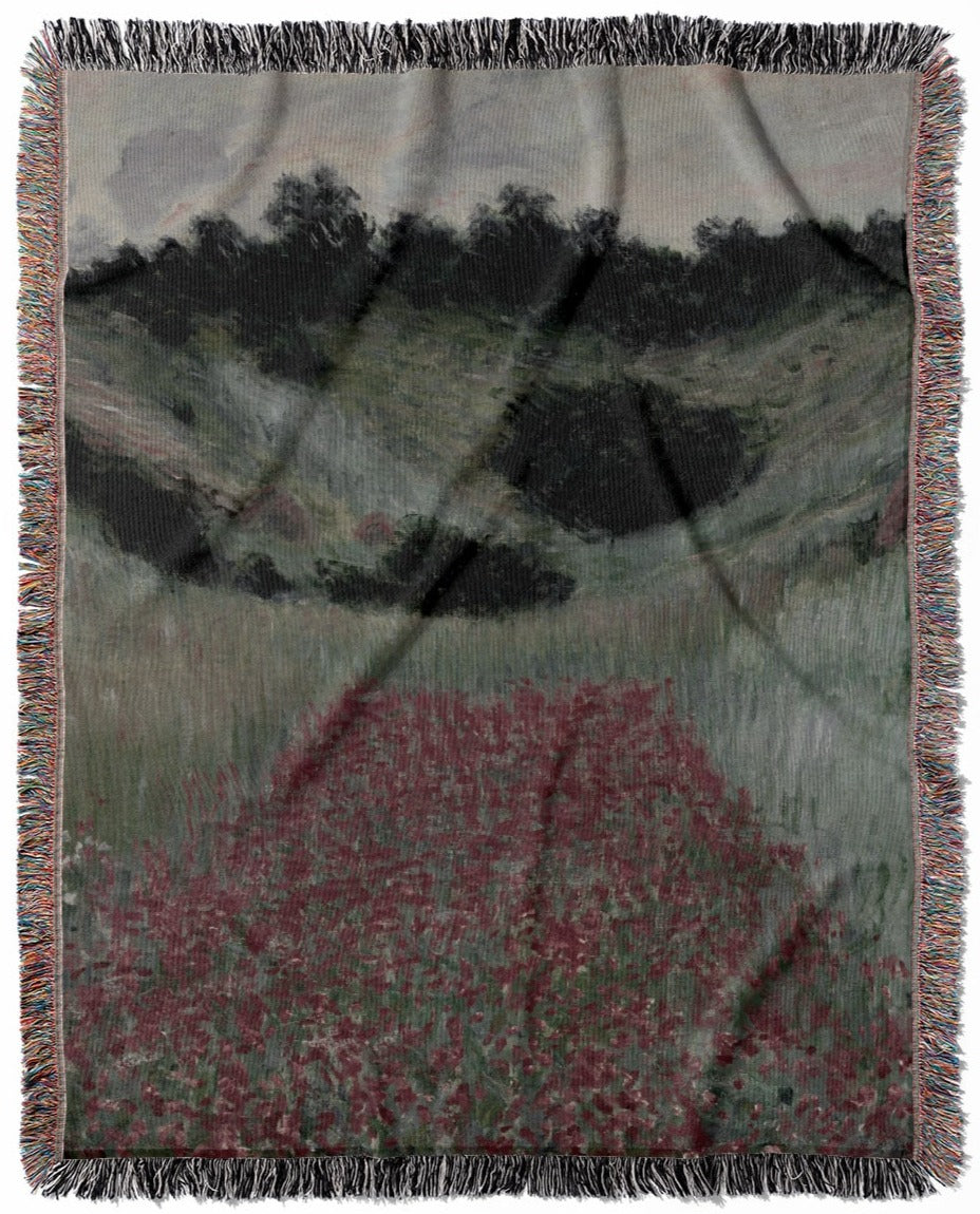 Muted Floral Landscape woven throw blanket, made of 100% cotton, featuring a soft and cozy texture with a Claude Monet design for home decor.