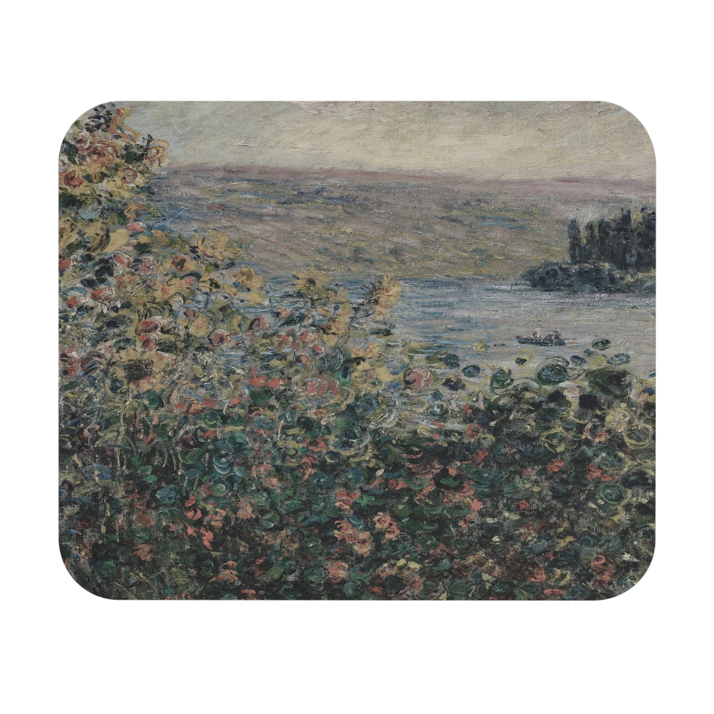 Muted Floral Mouse Pad displaying Claude Monet artistic flair, ideal for desk and office decor.