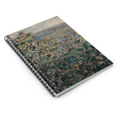 Muted Floral Spiral Notebook Laying Flat on White Surface