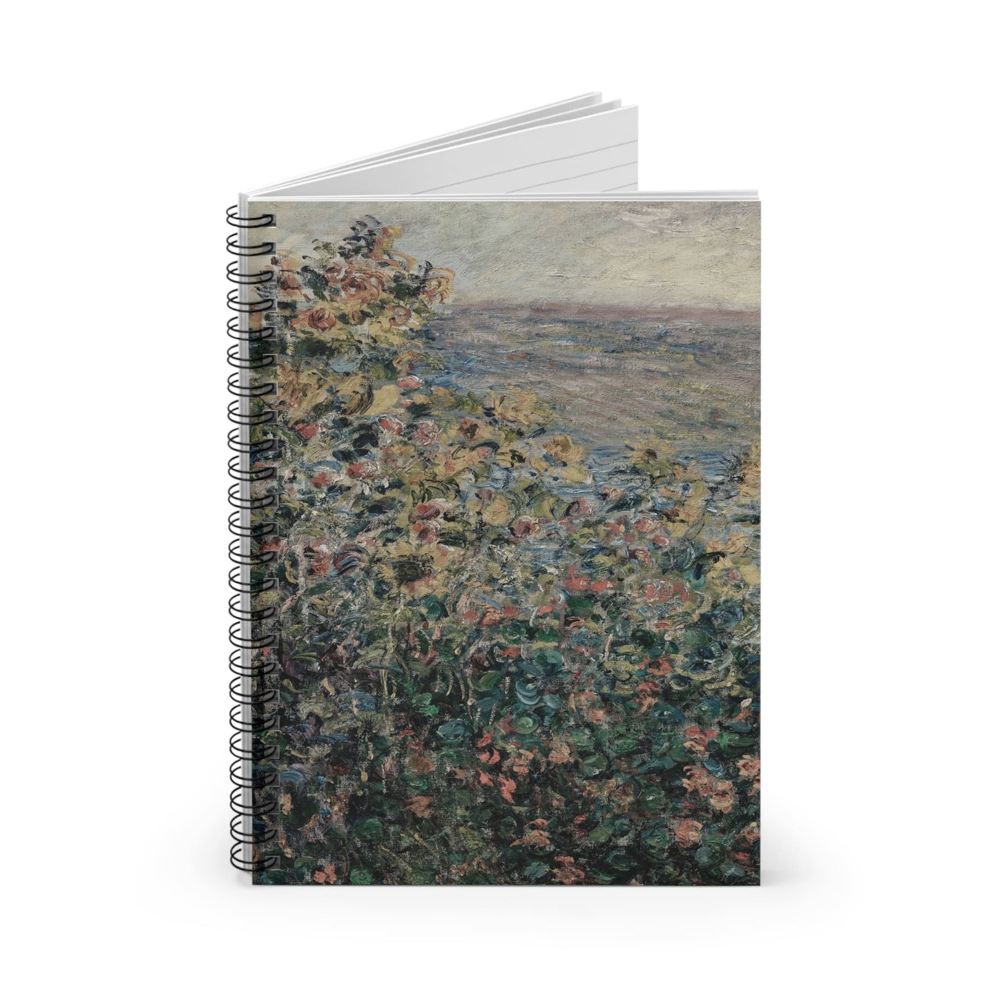 Muted Floral Spiral Notebook Standing up on White Desk