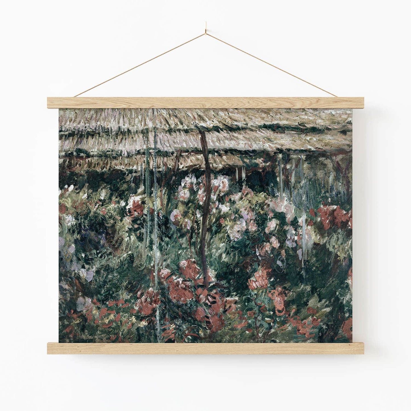 Relaxing Floral Art Print in Wood Hanger Frame on Wall