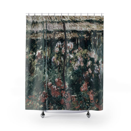 Muted Flowers Shower Curtain with peony garden design, botanical bathroom decor featuring soft floral patterns.