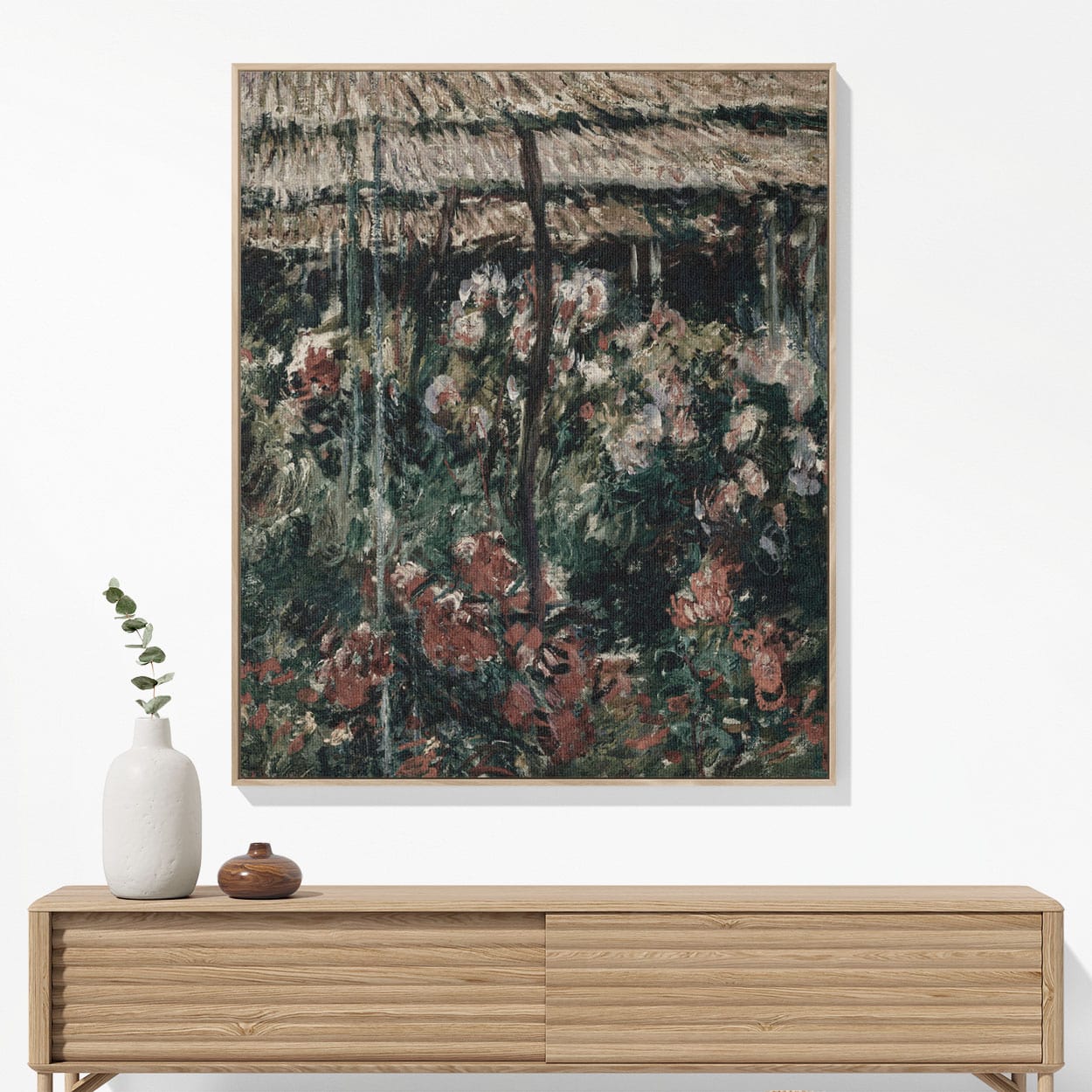 Muted Flowers Woven Blanket Hanging on a Wall as Framed Wall Art