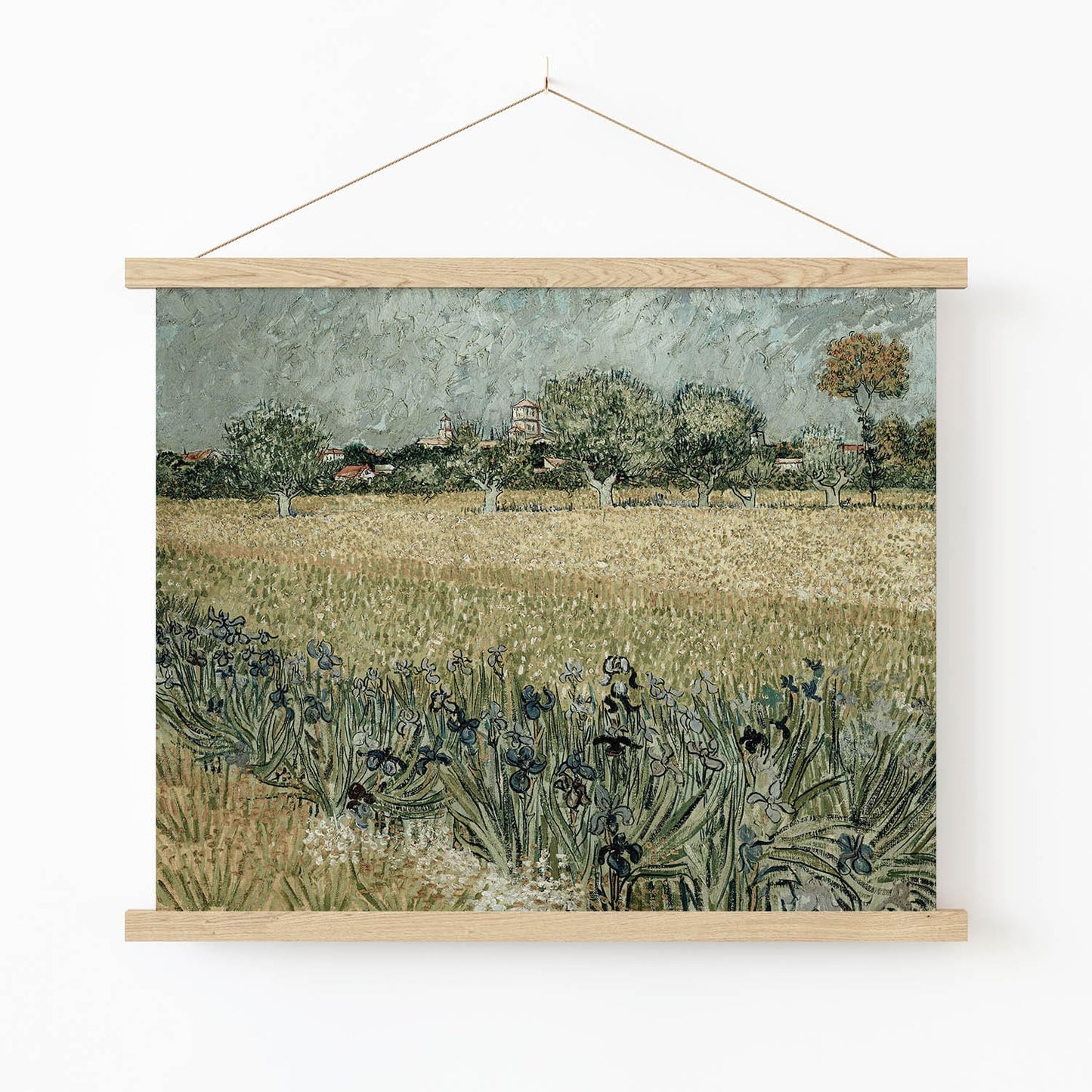 Peaceful Field Art Print in Wood Hanger Frame on Wall