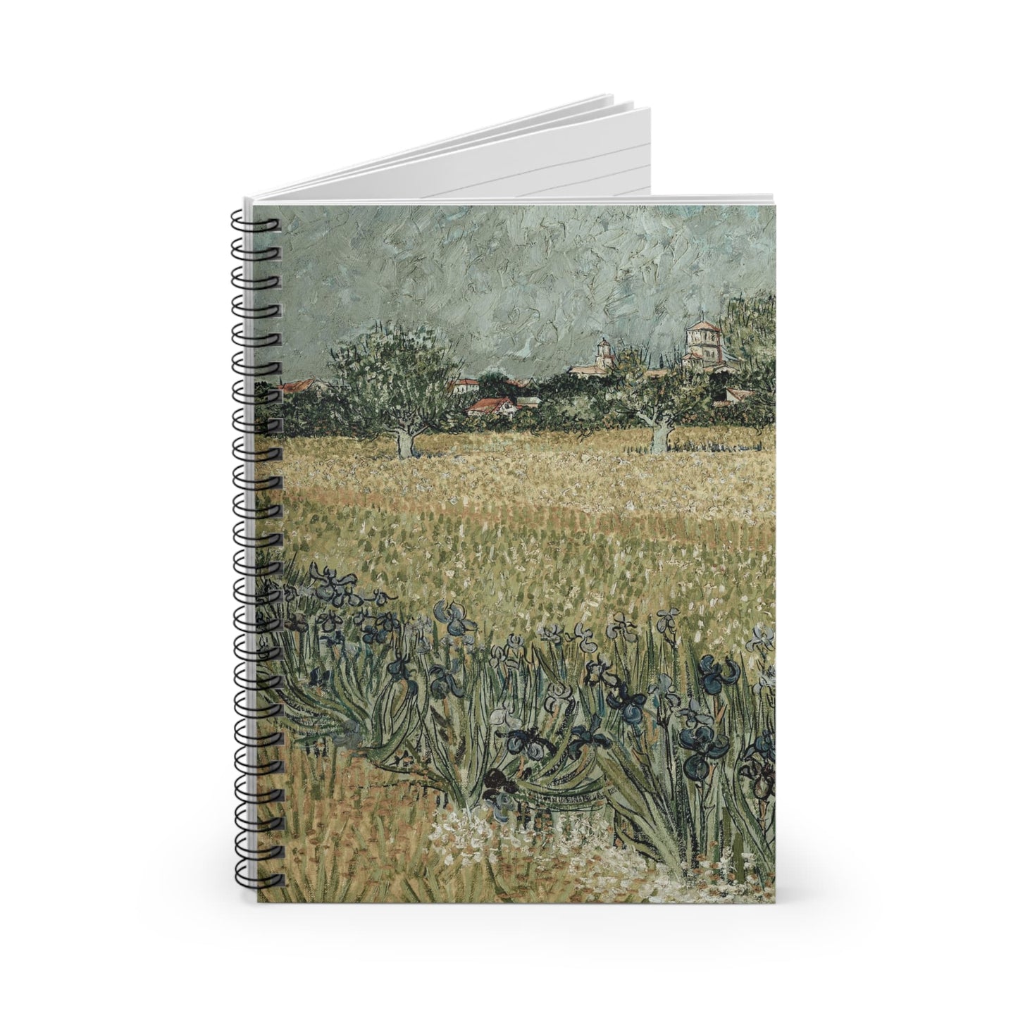 Muted Landscape Spiral Notebook Standing up on White Desk