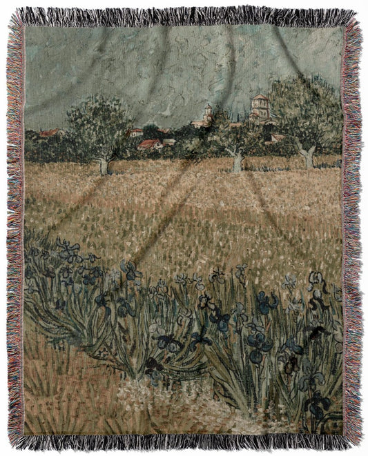 Muted Landscape woven throw blanket, crafted from 100% cotton, offering a soft and cozy texture with a peaceful Van Gogh theme for home decor.