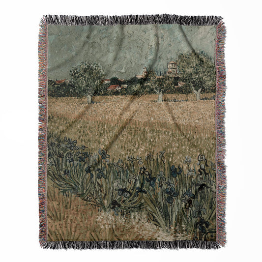 Muted Landscape woven throw blanket, crafted from 100% cotton, offering a soft and cozy texture with a peaceful Van Gogh theme for home decor.