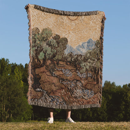 Nature Woven Throw Blanket Held Up Outside