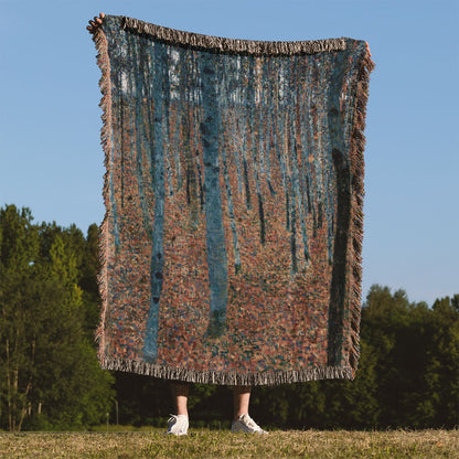 Nature Woven Blanket Held on a Woman's Back Outside