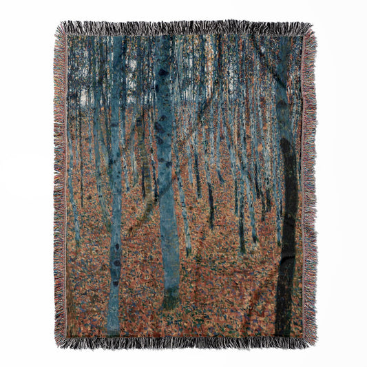 Nature woven throw blanket, made with 100% cotton, providing a soft and cozy texture with an abstract forest design for home decor.