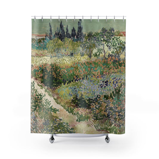 Nature Landscape Shower Curtain with Van Gogh design, masterpiece-inspired bathroom decor showcasing famous landscape paintings.