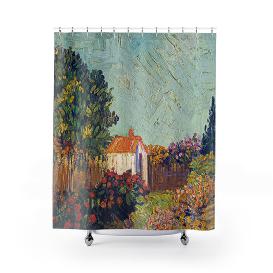 Nature Shower Curtain with Van Gogh design, art-inspired bathroom decor showcasing famous landscape paintings.