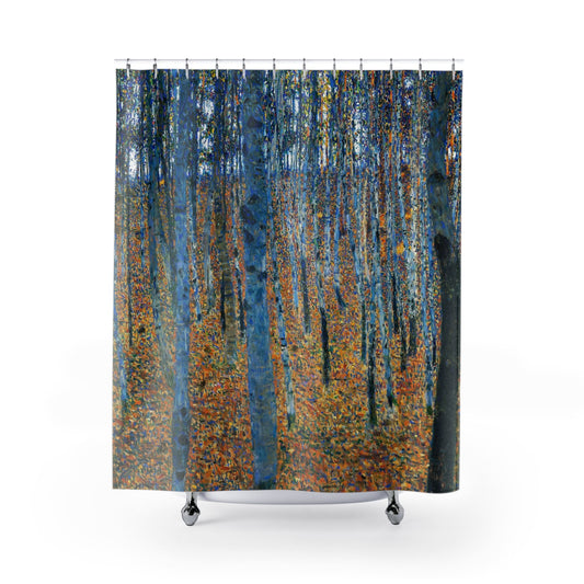 Nature Shower Curtain with abstract forest design, artistic bathroom decor featuring creative forest patterns.