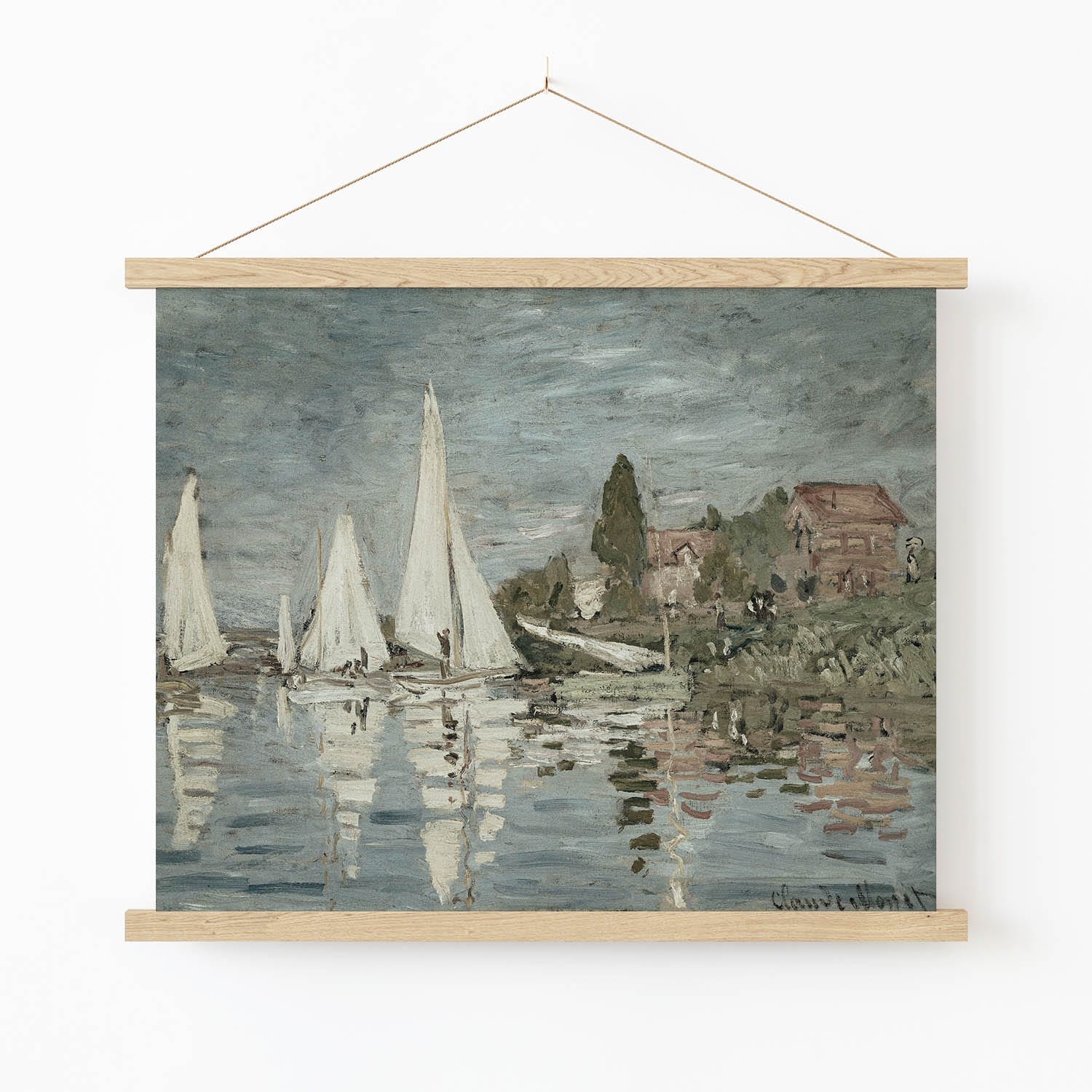 Sail Boats Art Print in Wood Hanger Frame on Wall