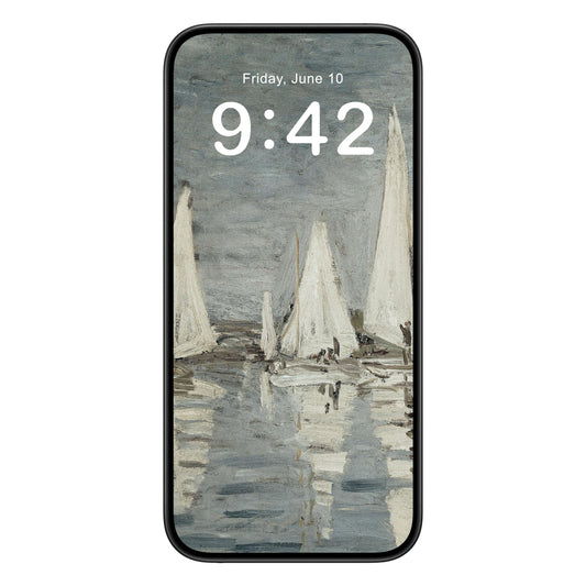 Nautical phone wallpaper background with sail boats design shown on a phone lock screen, instant download available.