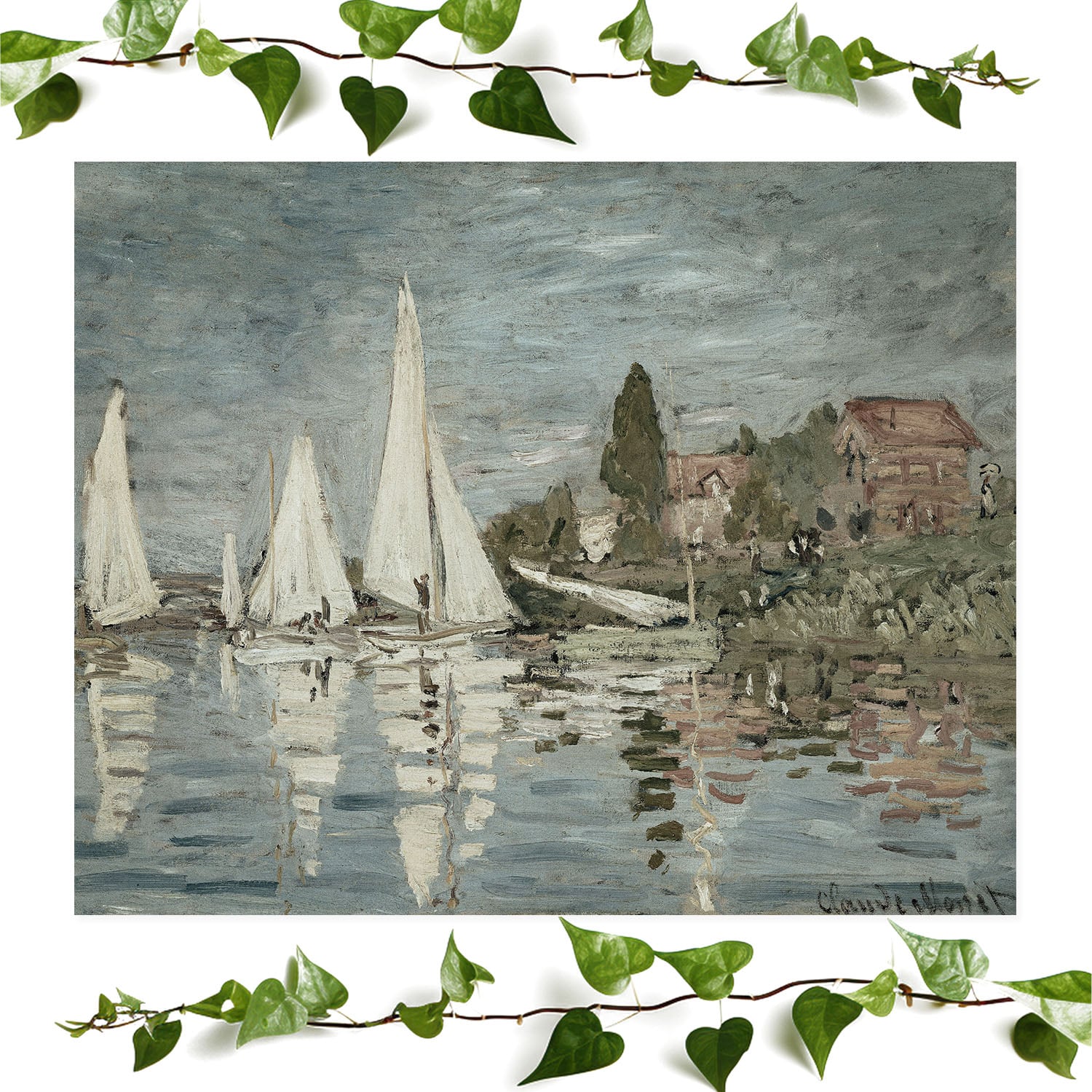 Nautical art print featuring sail boats, vintage wall art room decor