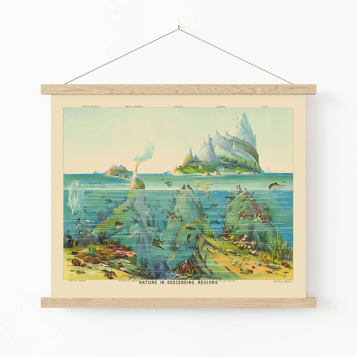 Ocean Art Print in Wood Hanger Frame on Wall