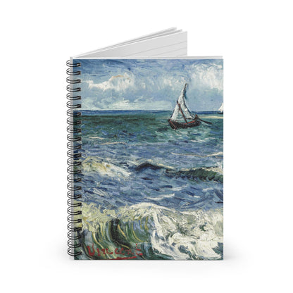 Ocean Spiral Notebook Standing up on White Desk