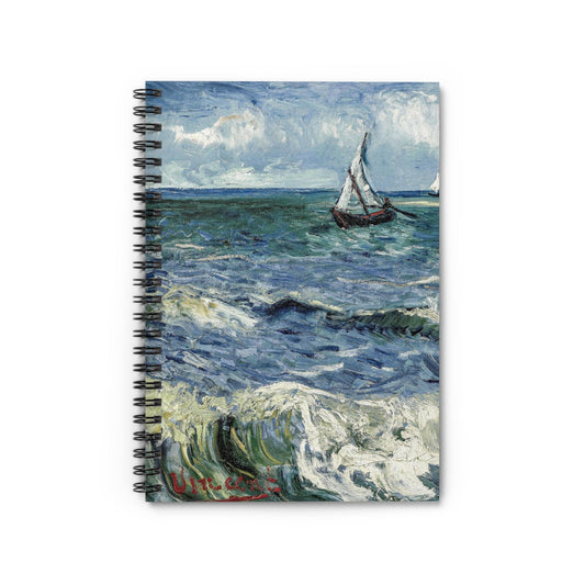 Ocean Notebook with sail boat cover, ideal for journals and planners, showcasing serene ocean scenes with sailboats.