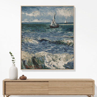 Ocean Woven Blanket Hanging on a Wall as Framed Wall Art