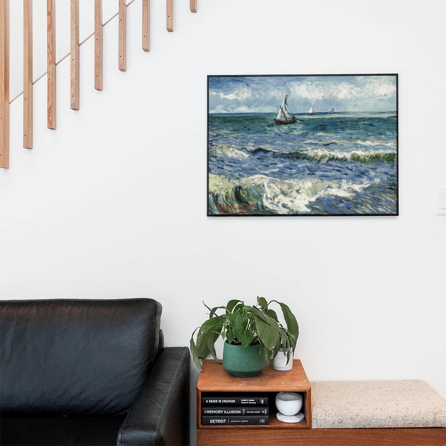 Ocean Painting Wall Art Print in a Picture Frame on Living Room Wall