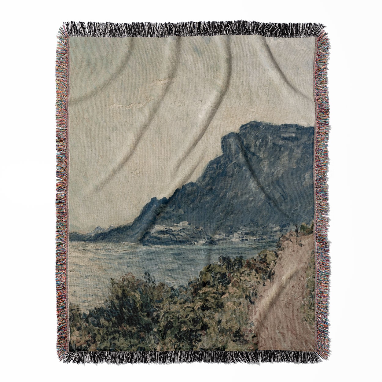 Ocean Scenery woven throw blanket, made with 100% cotton, providing a soft and cozy texture with a beach theme for home decor.