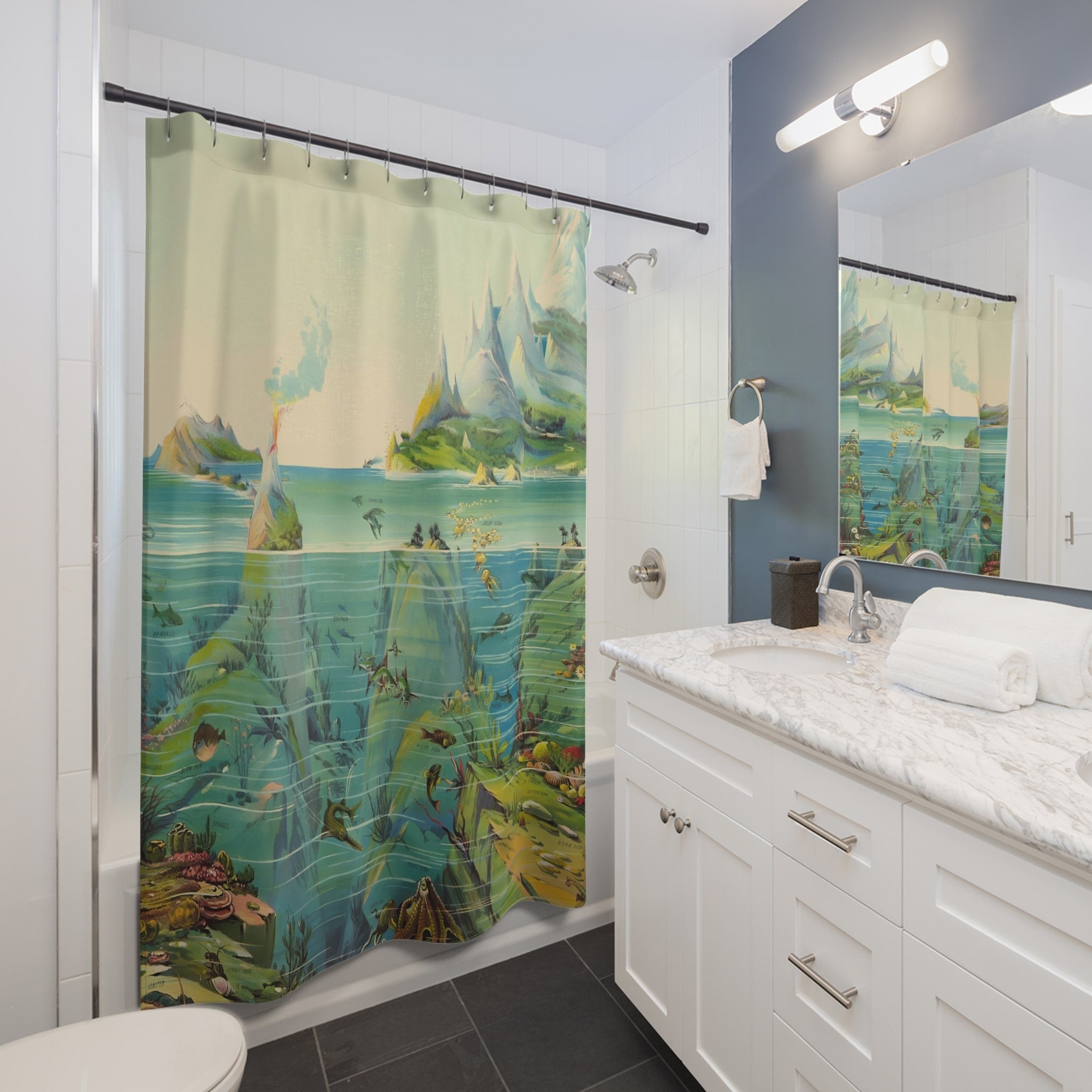 Sea life Shower Curtain | Coastal Decor sold | Bathroom Decor | Sea Turtle | Ocean Bathroom