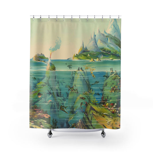 Ocean Shower Curtain with nautical design, maritime-themed bathroom decor featuring serene ocean scenes.