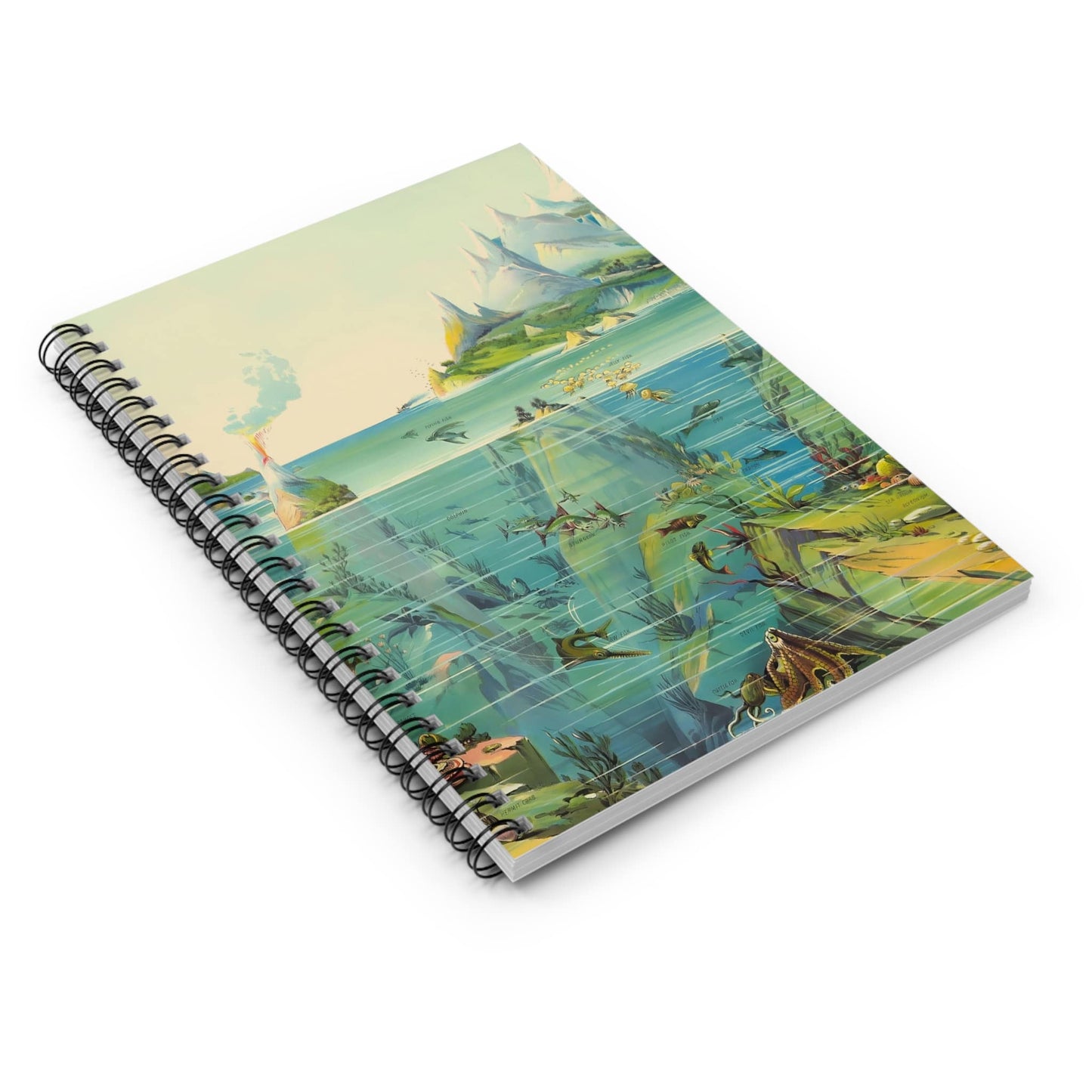 Ocean Spiral Notebook Laying Flat on White Surface