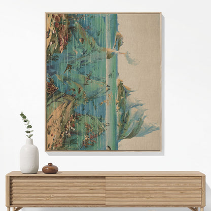 Ocean Woven Blanket Hanging on a Wall as Framed Wall Art