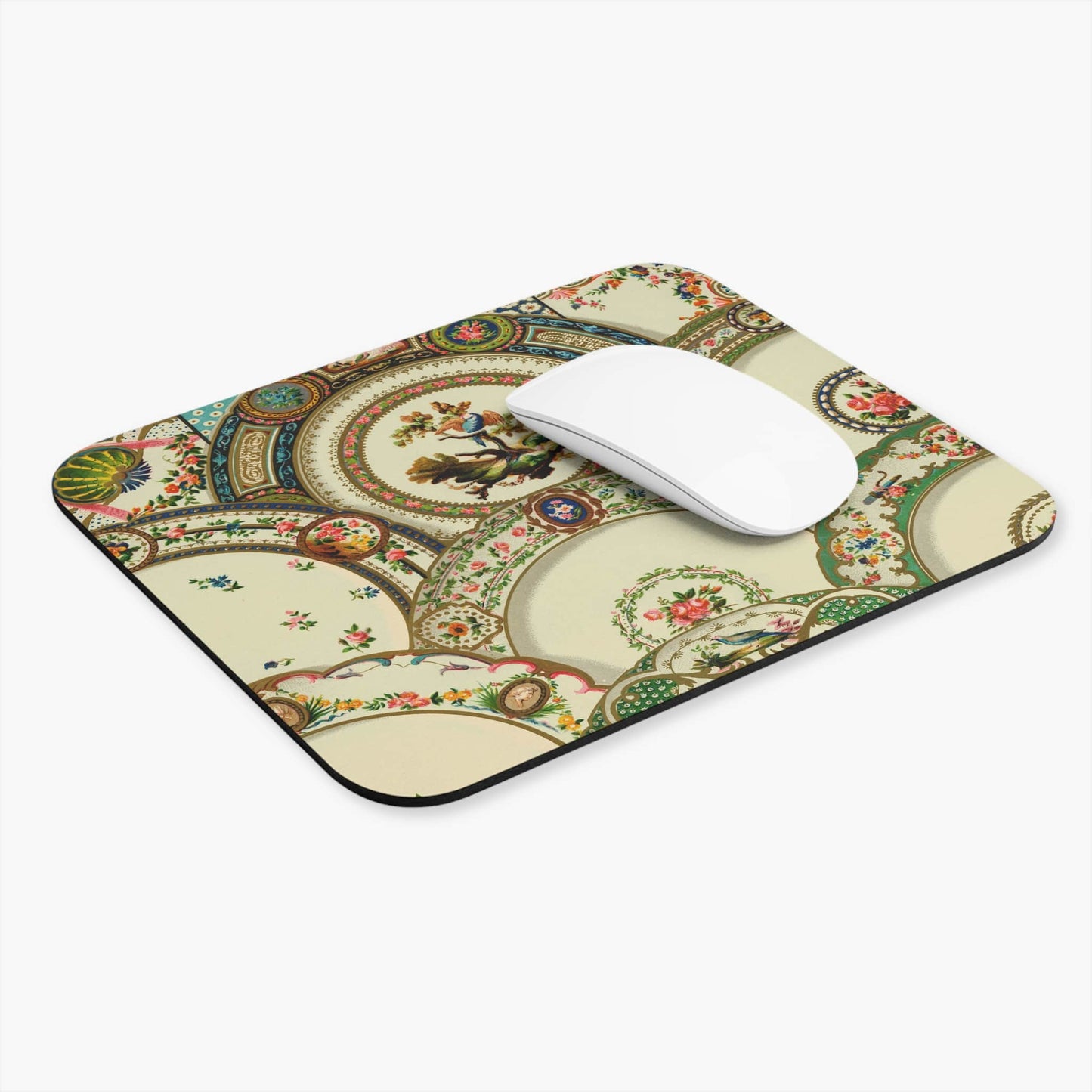 Old Plates Computer Desk Mouse Pad With White Mouse