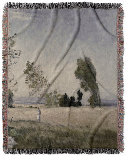 Impressionist Landscape woven throw blanket, made with 100% cotton, featuring a soft and cozy texture with a Claude Monet design for home decor.