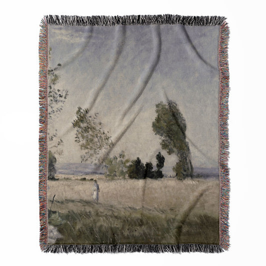 Impressionist Landscape woven throw blanket, made with 100% cotton, featuring a soft and cozy texture with a Claude Monet design for home decor.