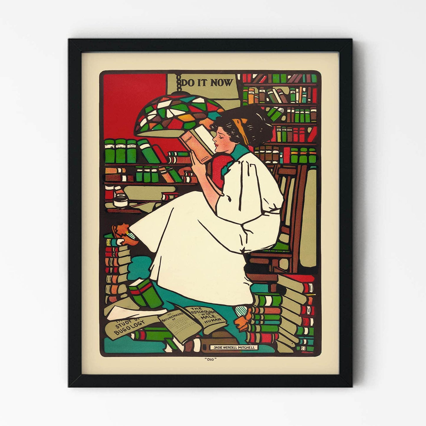 Painting of a Woman Reading Art Print in Black Picture Frame