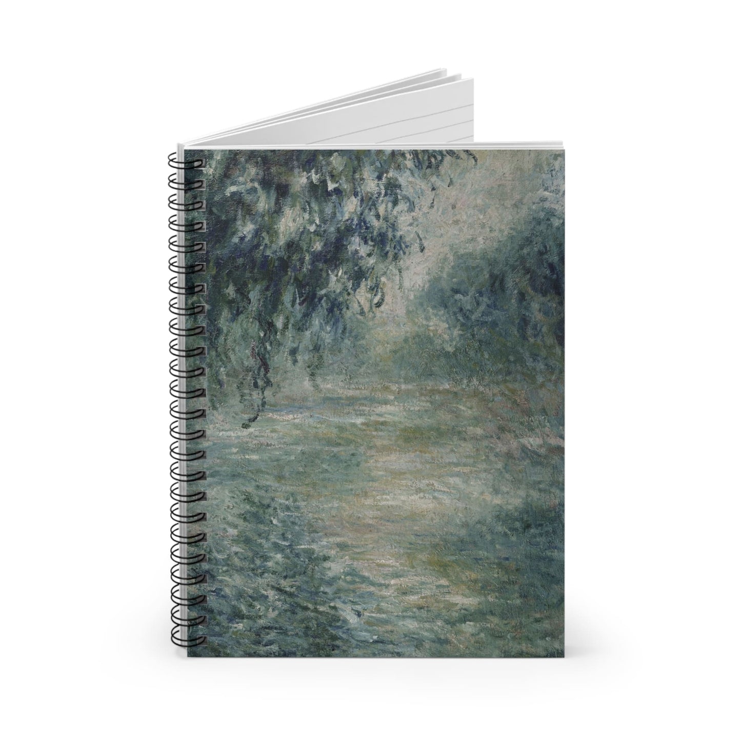Peaceful Green Spiral Notebook Standing up on White Desk