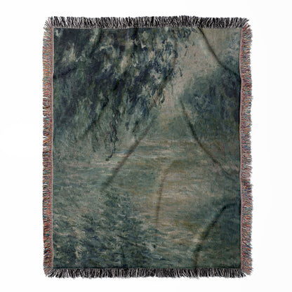 Peaceful Green woven throw blanket, made of 100% cotton, featuring a soft and cozy texture with a relaxing landscape for home decor.