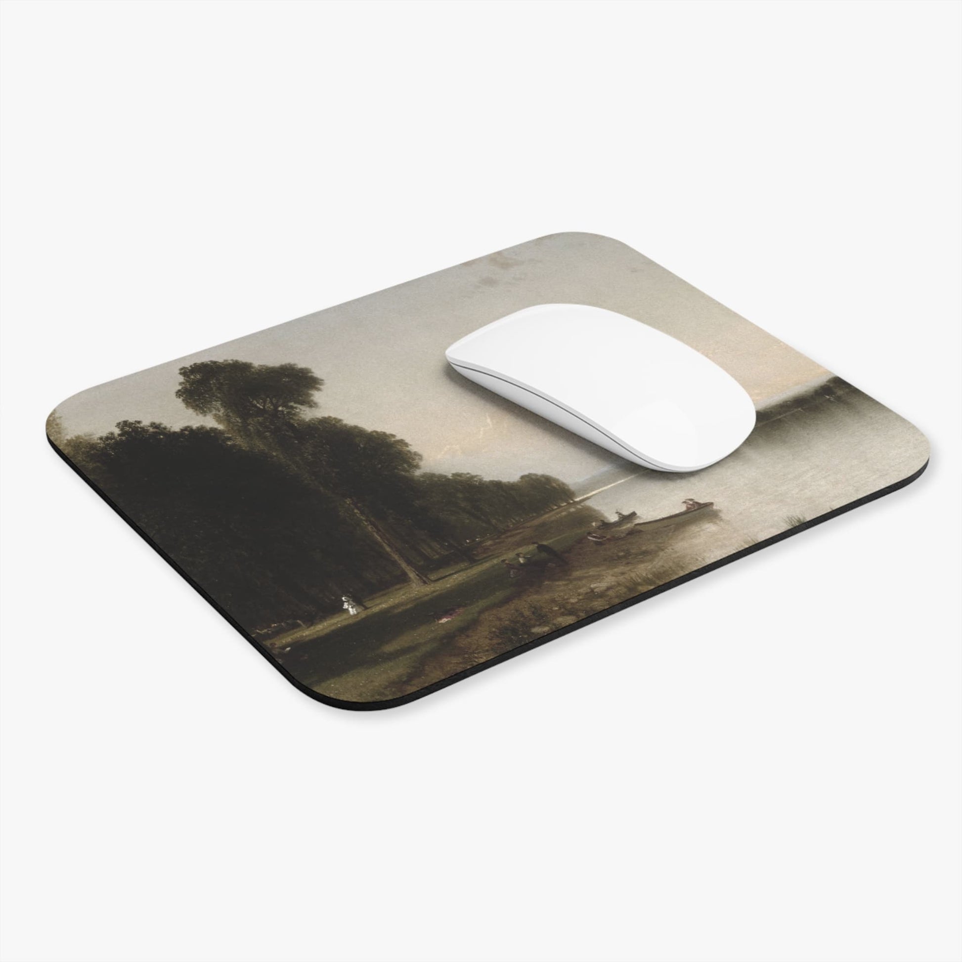 Peaceful Landscape Computer Desk Mouse Pad With White Mouse