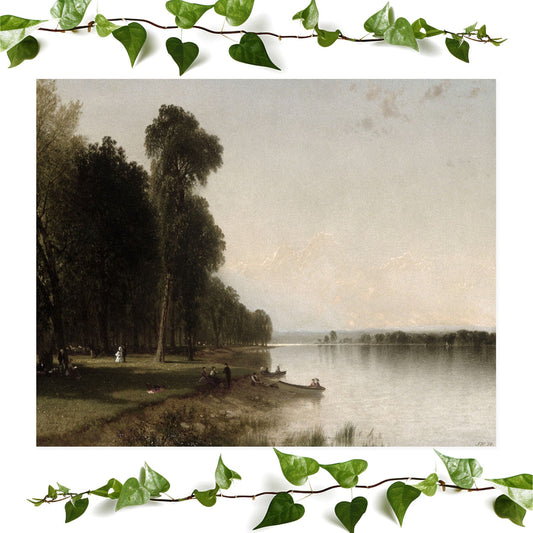 Peaceful Landscape art prints featuring a lake painting, vintage wall art room decor