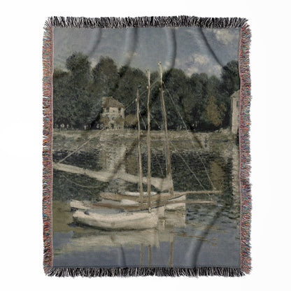 Peaceful River woven throw blanket, crafted from 100% cotton, delivering a soft and cozy texture with a sage green design for home decor.