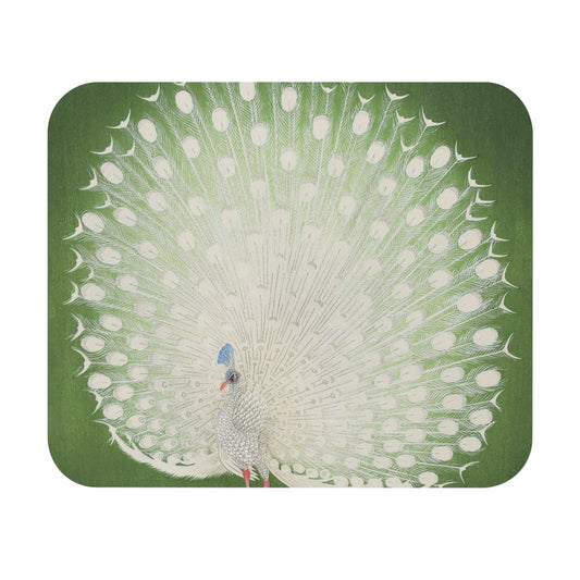 Peacock Feathers Mouse Pad with emerald green art design, desk and office decor featuring detailed peacock feather illustrations.