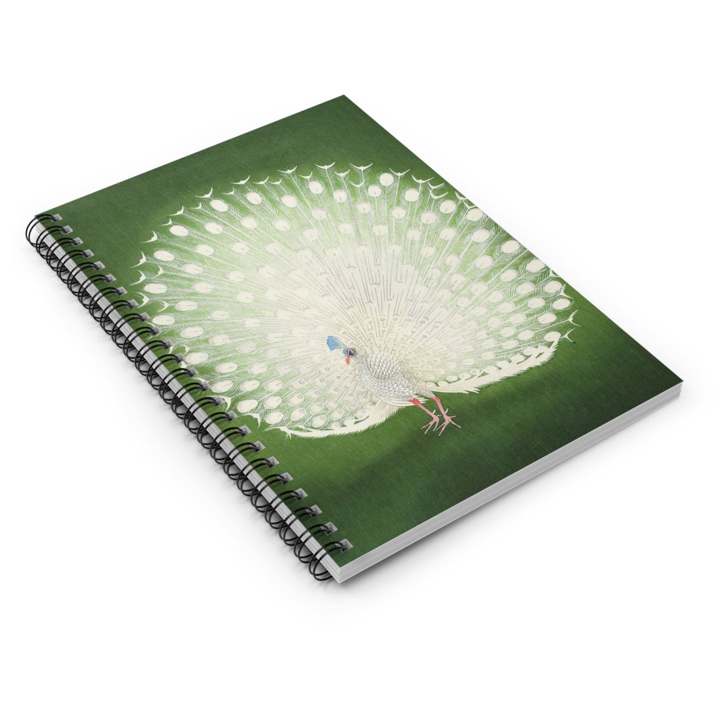 Peacock Feathers Spiral Notebook Laying Flat on White Surface