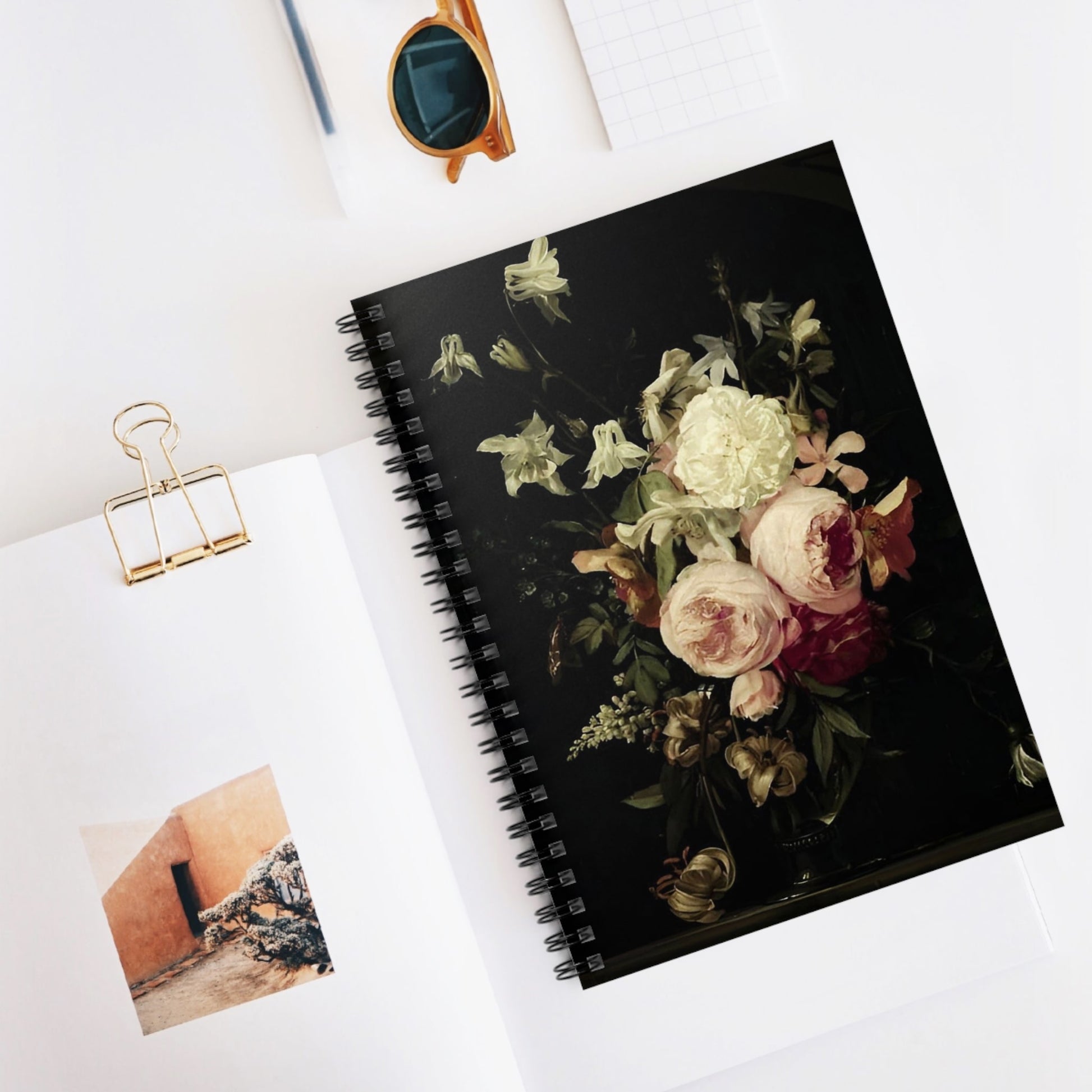 Peony Spiral Notebook Displayed on Desk