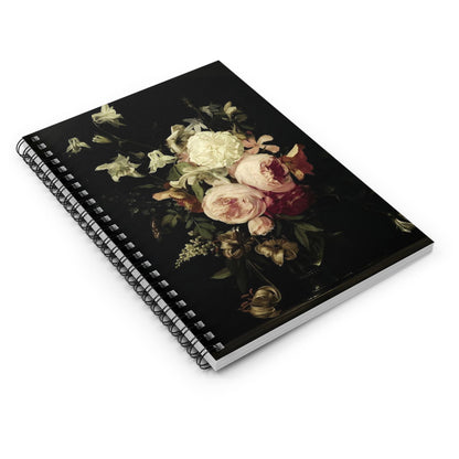 Peony Spiral Notebook Laying Flat on White Surface