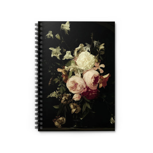 Peony Notebook with still life cover, perfect for journaling and planning, featuring elegant peony flower art.