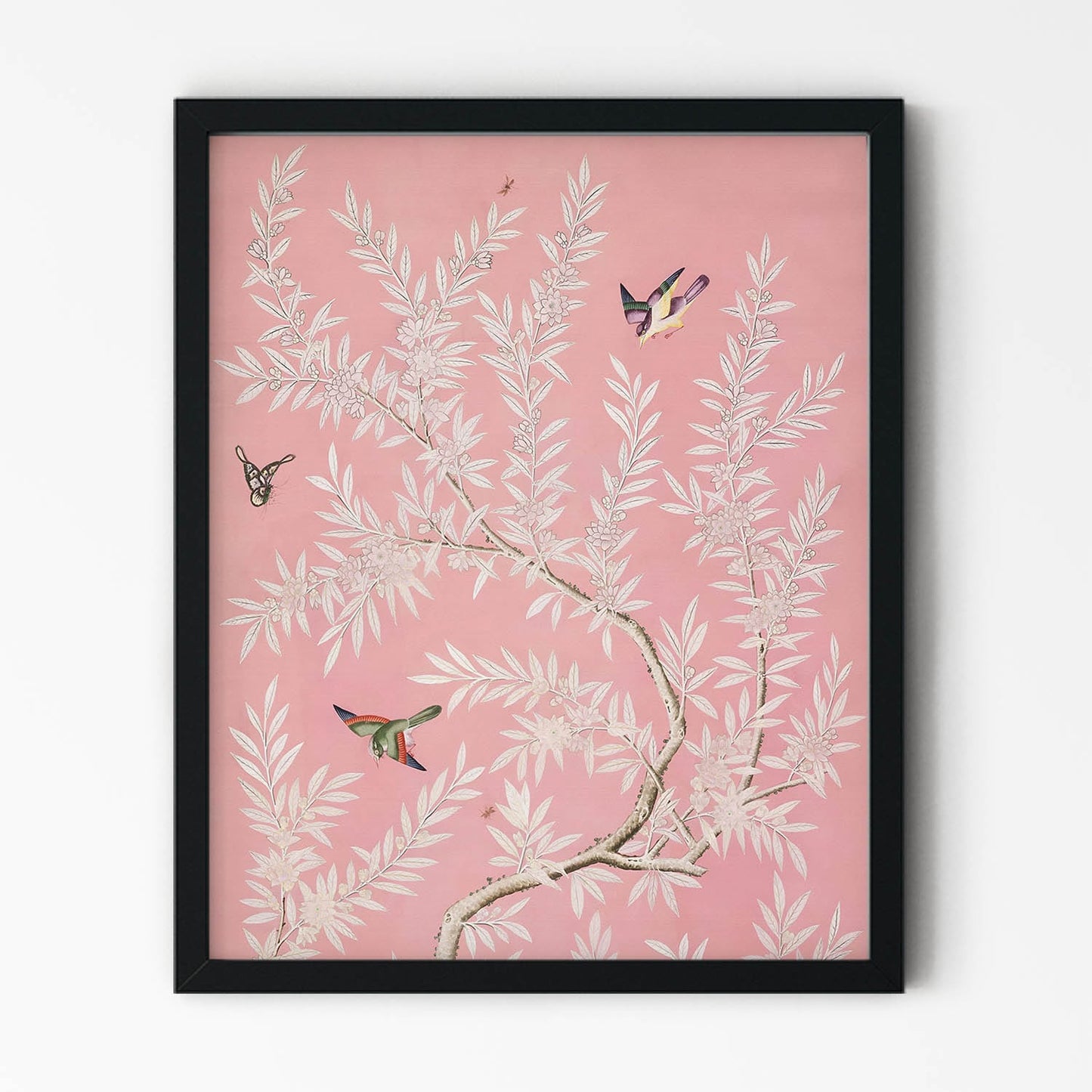 Pink Floral Art Print in Black Picture Frame