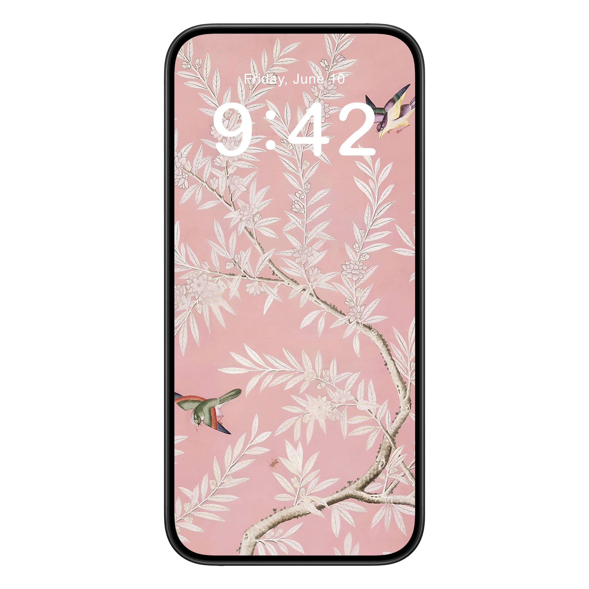 Pink Floral phone wallpaper background with botanical design shown on a phone lock screen, instant download available.