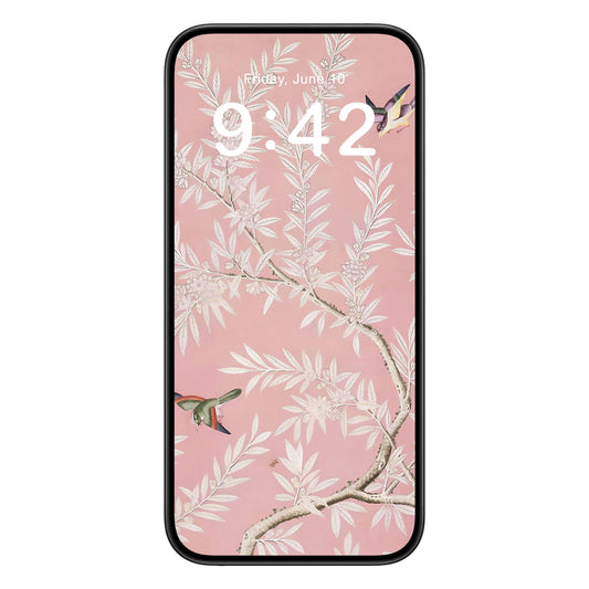 Pink Floral phone wallpaper background with botanical design shown on a phone lock screen, instant download available.