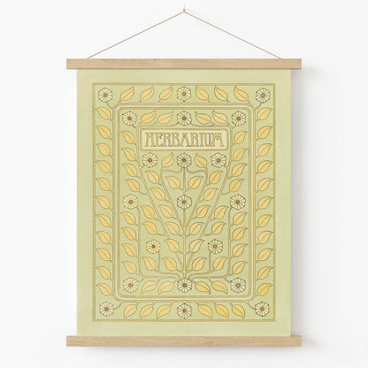 Light Green and Yellow Floral Art Print in Wood Hanger Frame on Wall