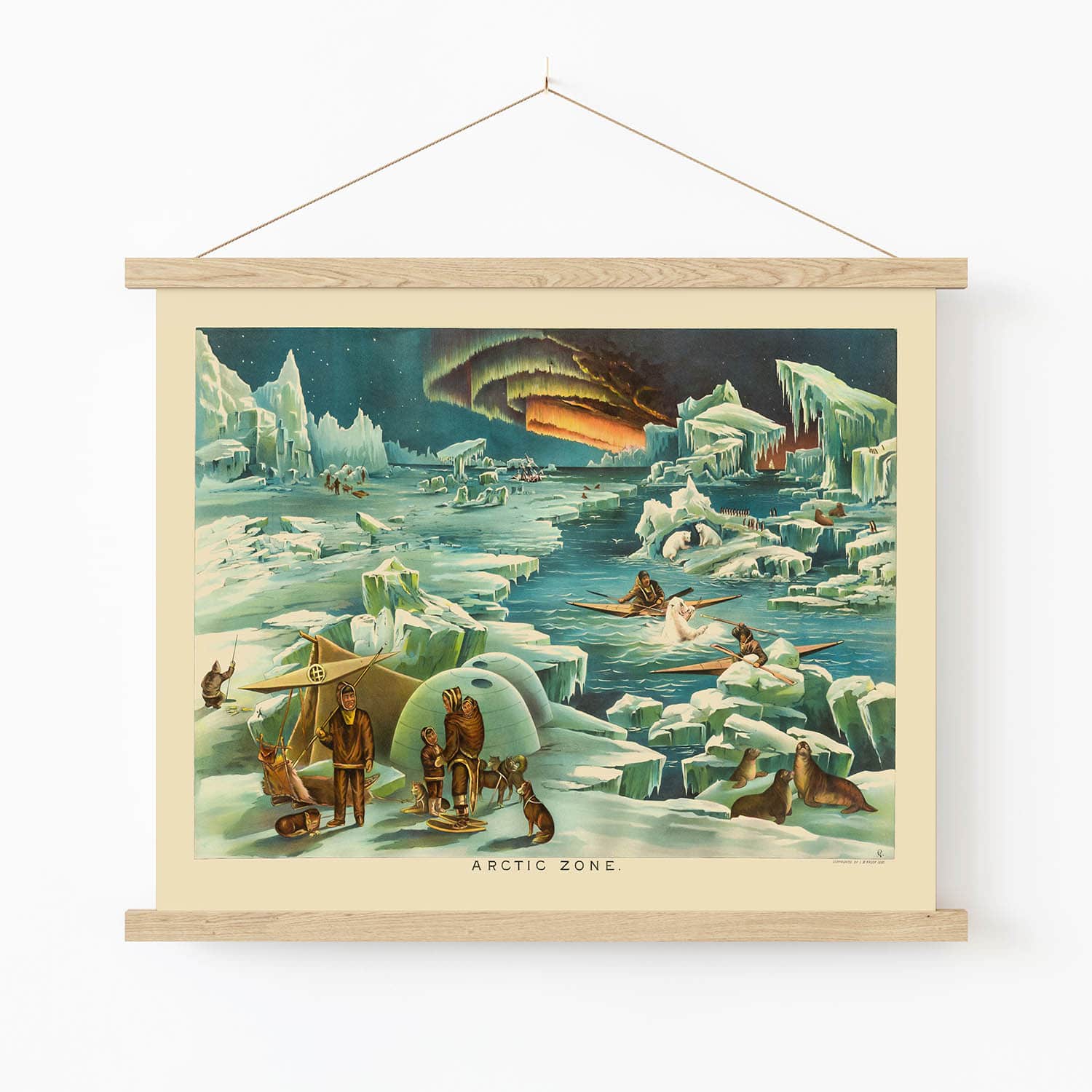 Polar Landscape Art Print in Wood Hanger Frame on Wall