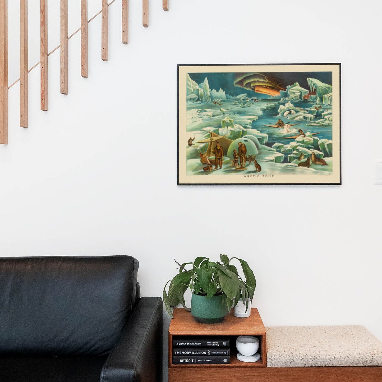 Polar Landscape Wall Art Print in a Picture Frame on Living Room Wall